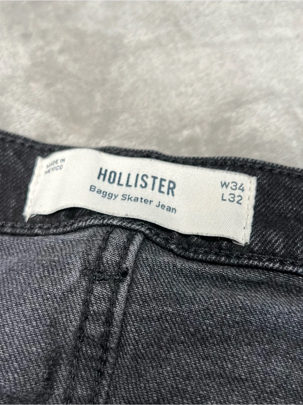 Hollister Baggy Skater Jeans Mens 35x30 Black Y2K Wide Leg Grunge Denim